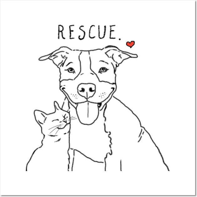 Rescue Pit Bull and Cat Wall Art by sockdogs